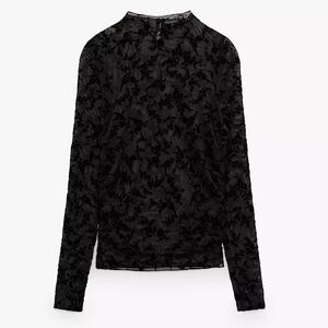 Zara Flocked Tulle Top Black